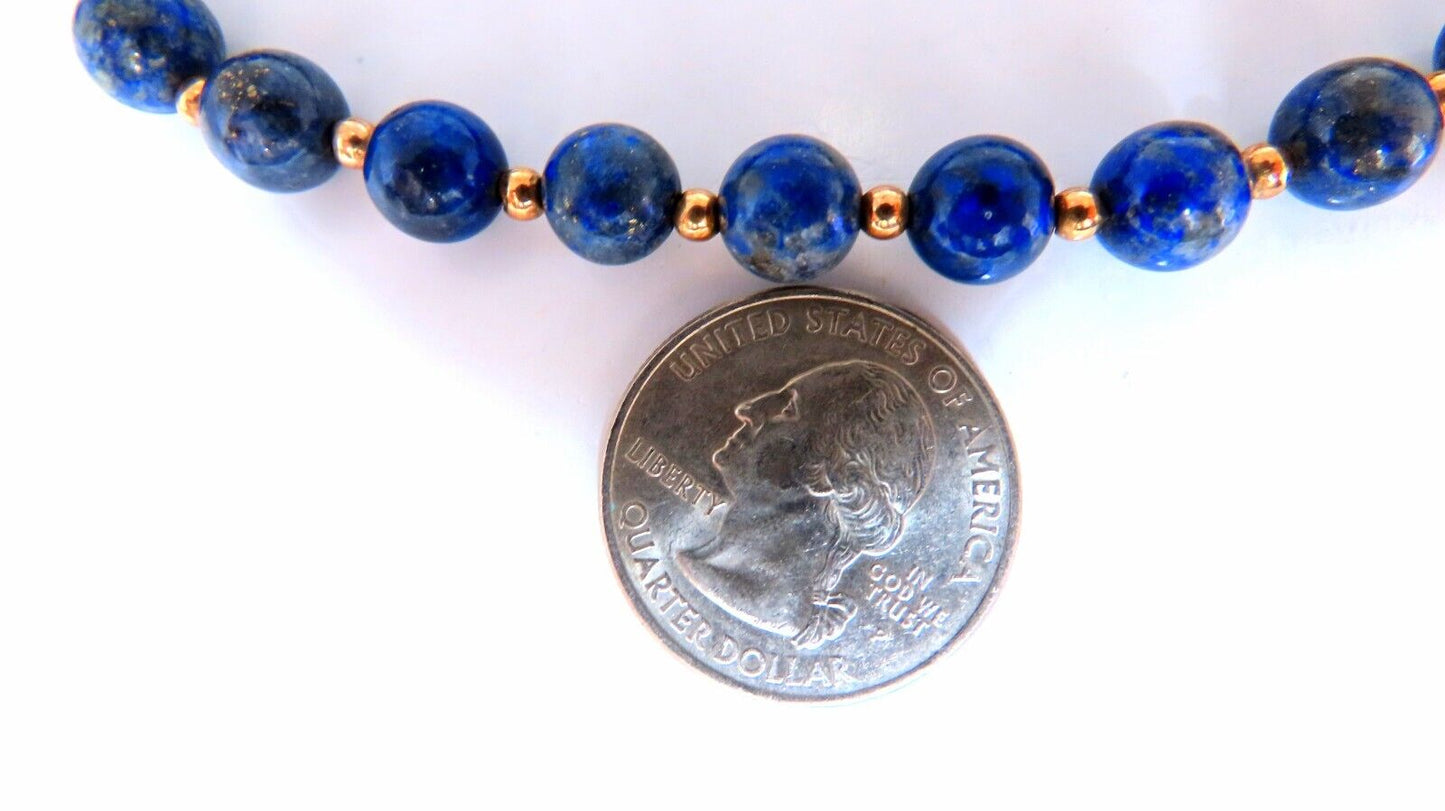 8mm Lapis Lazuli Gold Bead Necklace 14kt Endless