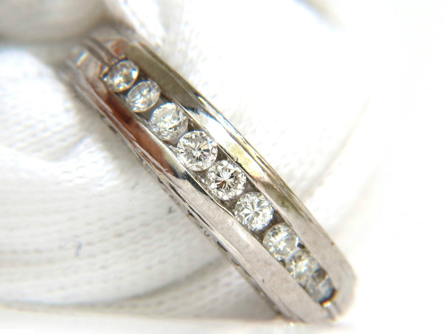 PLATINUM .75ct. DIAMONDS CHANNEL DECO GILT ETCHED SCALING SHANK RING
