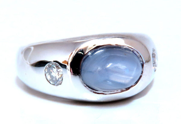 6ct Natural Gray Blue Sapphire Ring 14 Karat Cabochon Sugarloaf cut