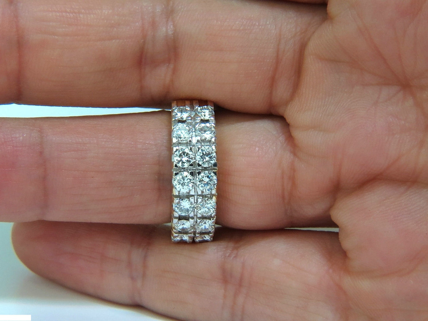 2.00CT TWO ROW ROUND DIAMOND BAND RING H/VS 14KT SIZE 8 3/4