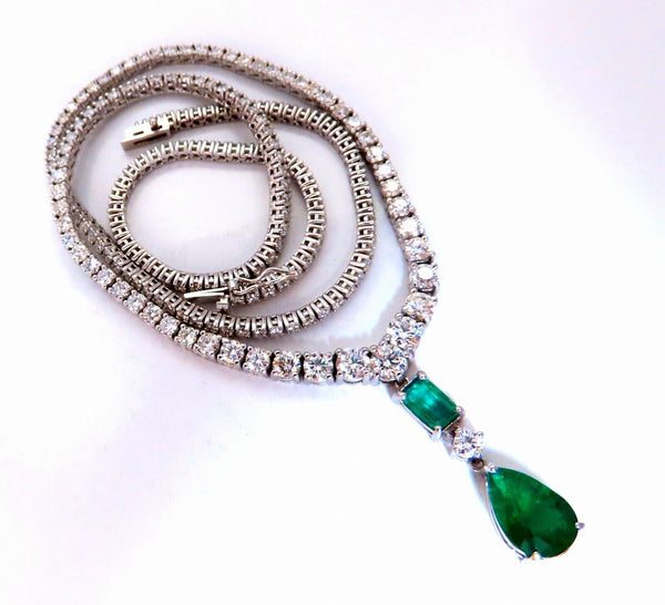14.47ct Natural Emerald Diamonds Necklace 14kt Dangle Riviera Graduated