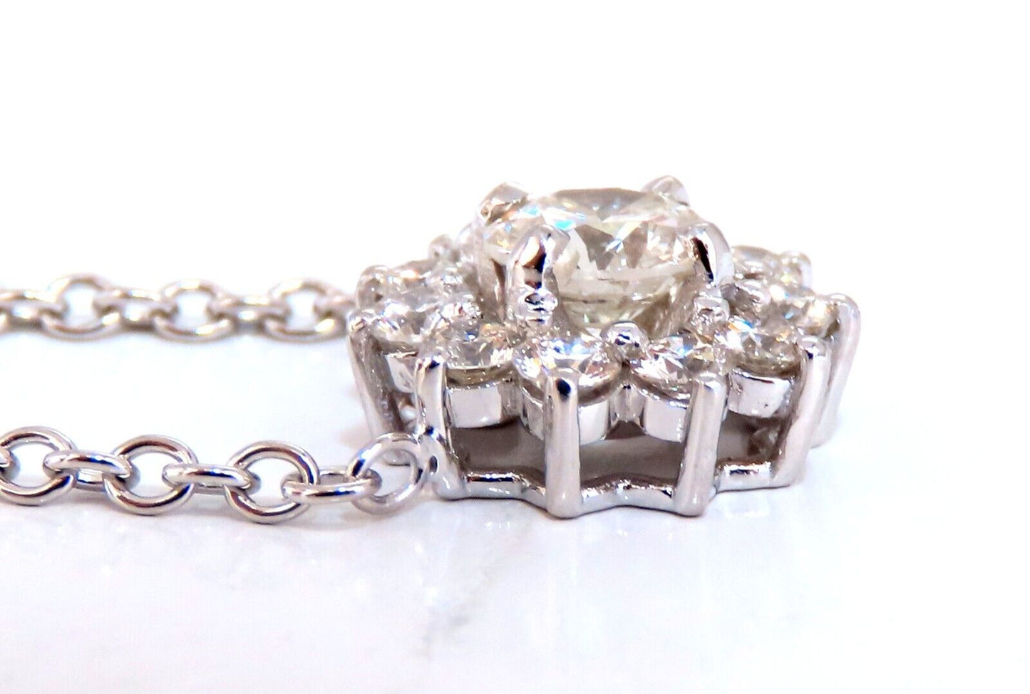 1.40ct natural diamonds halo cluster necklace 14kt