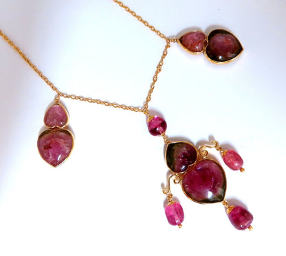 80ct Natural Carved Watermelon Purple Pink Tourmalines Necklace 14kt