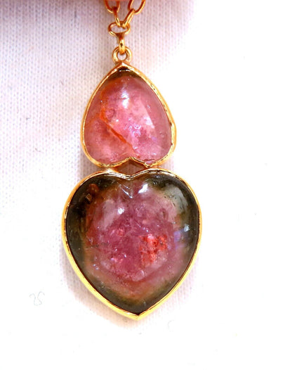 80ct Natural Carved Watermelon Purple Pink Tourmalines Necklace 14kt