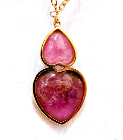 80ct Natural Carved Watermelon Purple Pink Tourmalines Necklace 14kt