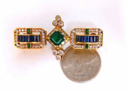 Vintage Rare Handmade Emerald Sapphire Diamond Pin 18kt