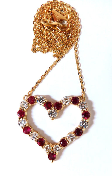 2.20ct Natural Red Ruby Diamond Open Heart Necklace 14 Karat