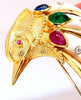 Vintage Carved South Sea Pearl Ruby Sapphire Emerald Penguin Pin 18kt Gold