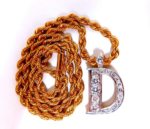 2ct natural diamonds "D" Initial Necklace 14kt Rope Chain