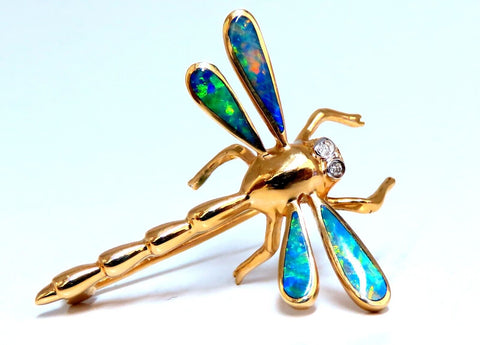 .05ct Natural Diamond DragonFly Opal 14kt Gold