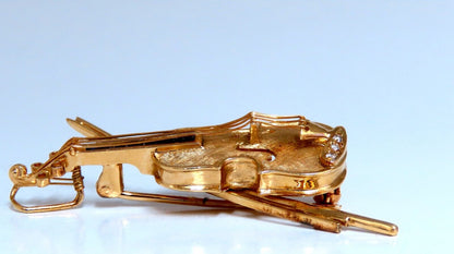 Violin Cello Viola Diamond Sapphire Pendant Pin 14kt Gold Handmade