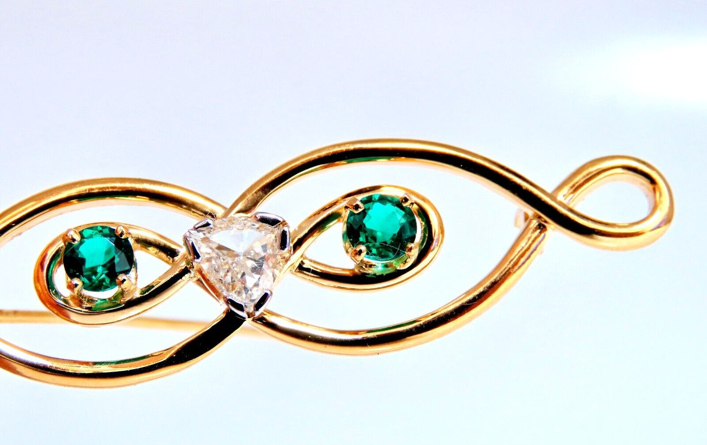 Natural Trilliant Diamond Emerald Infinity Pin 14kt