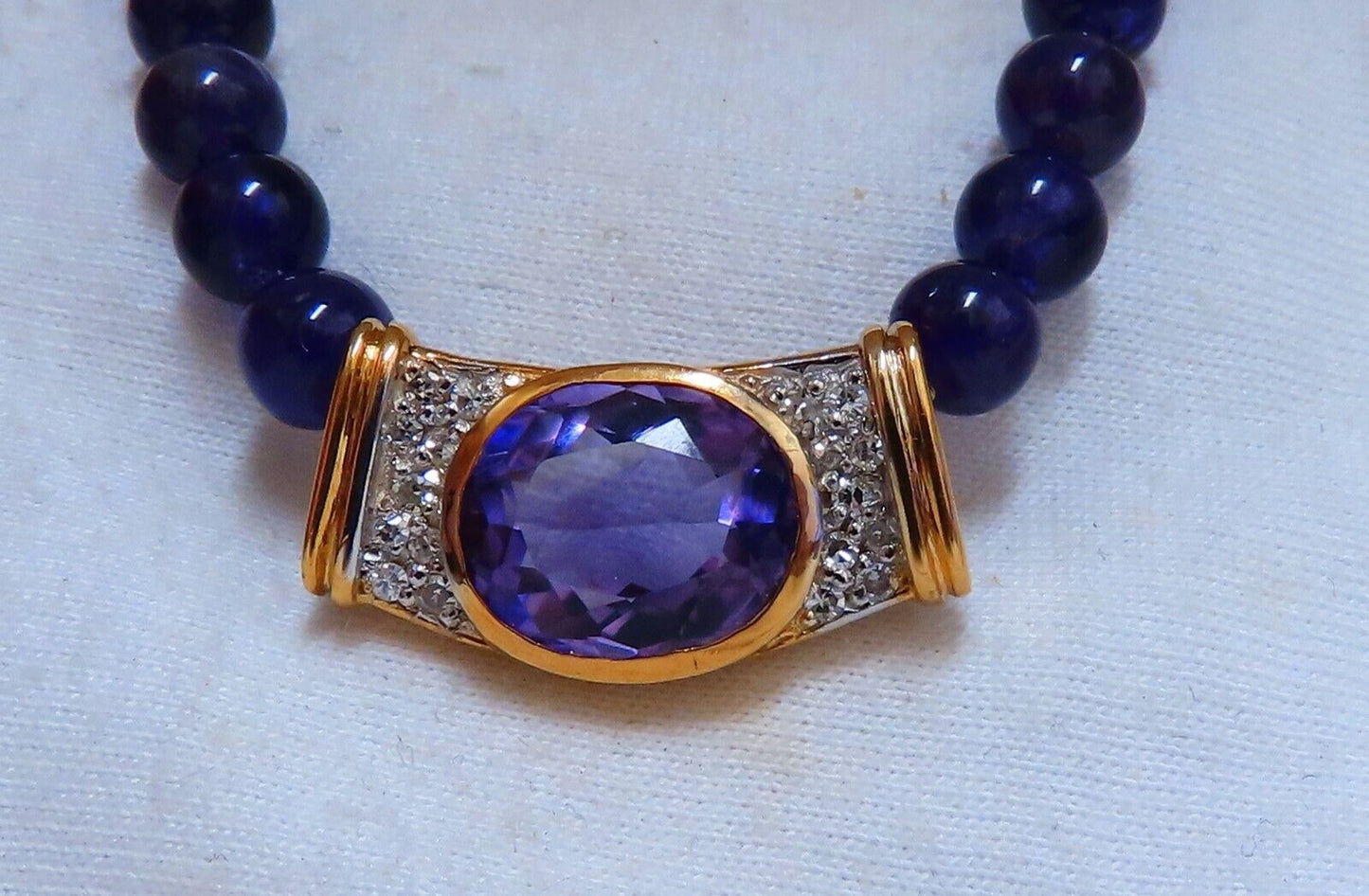 107ct natural amethyst Diamond bead necklace 14 karat