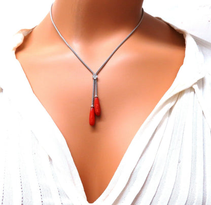 18 mm natural Coral twin bolo form necklace 14 karat