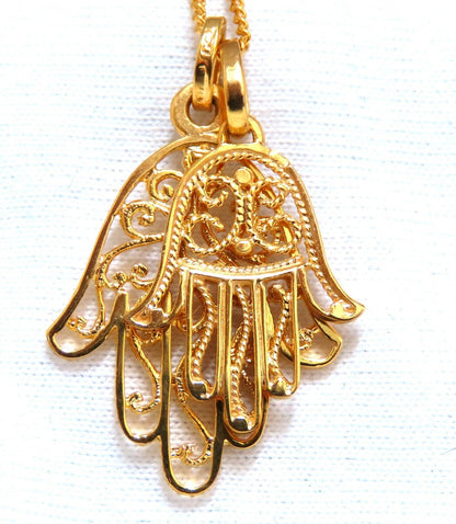 Hamsa Big & Small Filigree necklace 14kt gold