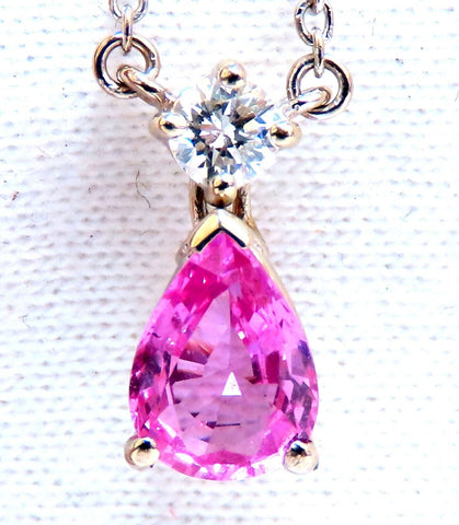 . 80ct natural pink sapphire diamonds drop pendant necklace 14 karat