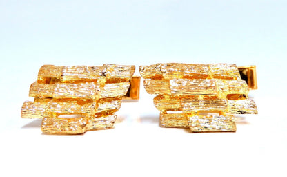 14kt 3D textured Gold cufflinks tubular bar rustic