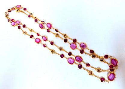 26.45ct natural vivid pink sapphires Ruby diamond yard station necklace 14kt 26i
