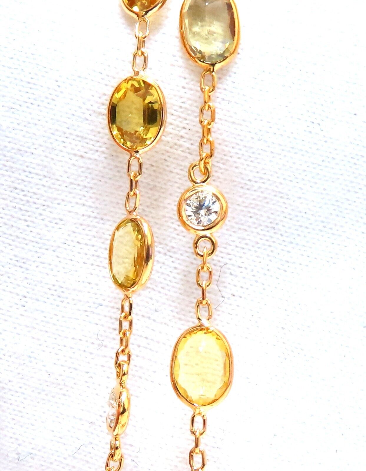 27ct fancy vivid yellow Sapphire diamonds station yard necklace 14 karat