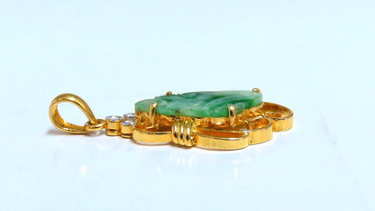 Natural Jade Carved Diamond Pendant 18kt