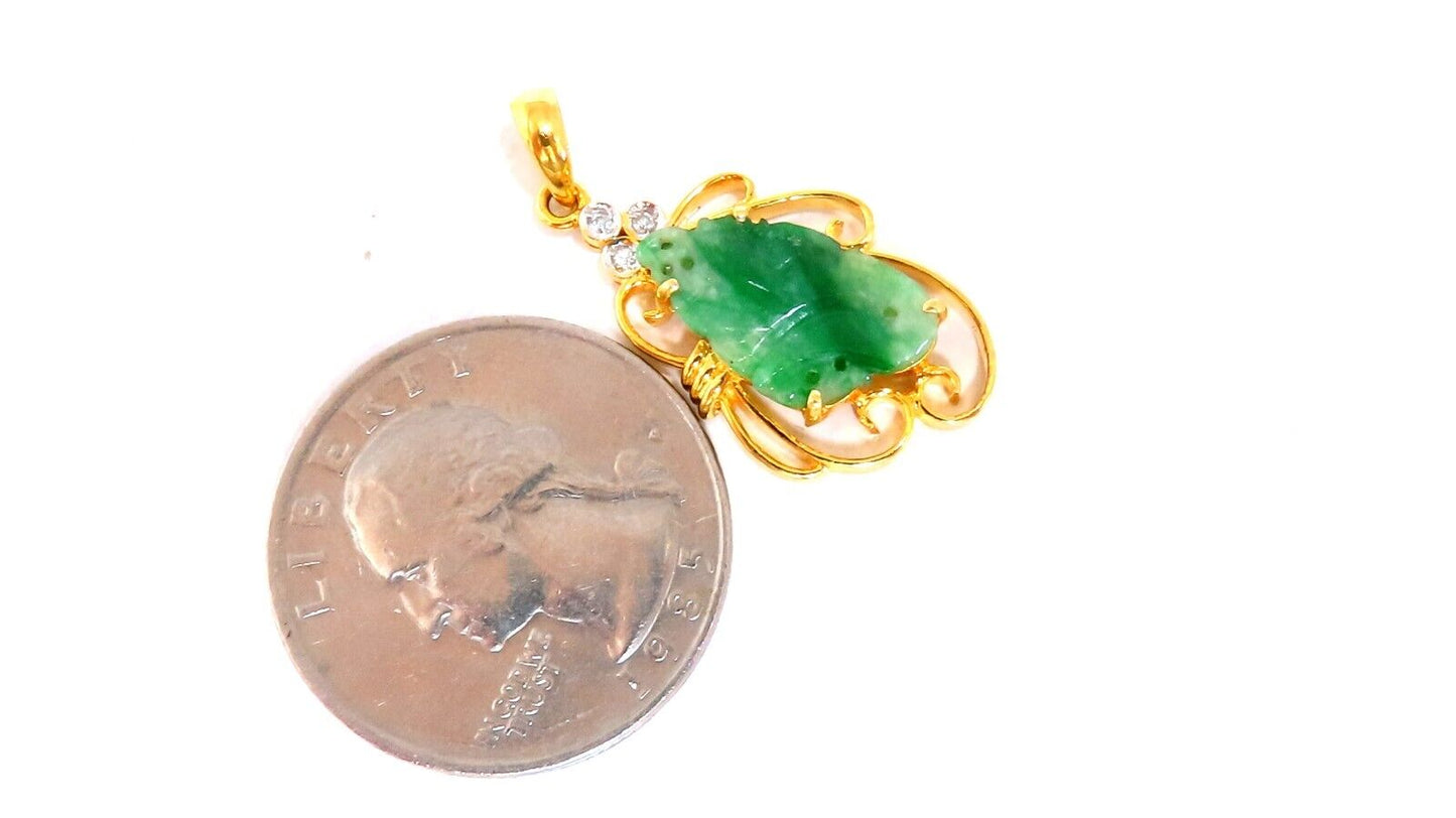 Natural Jade Carved Diamond Pendant 18kt