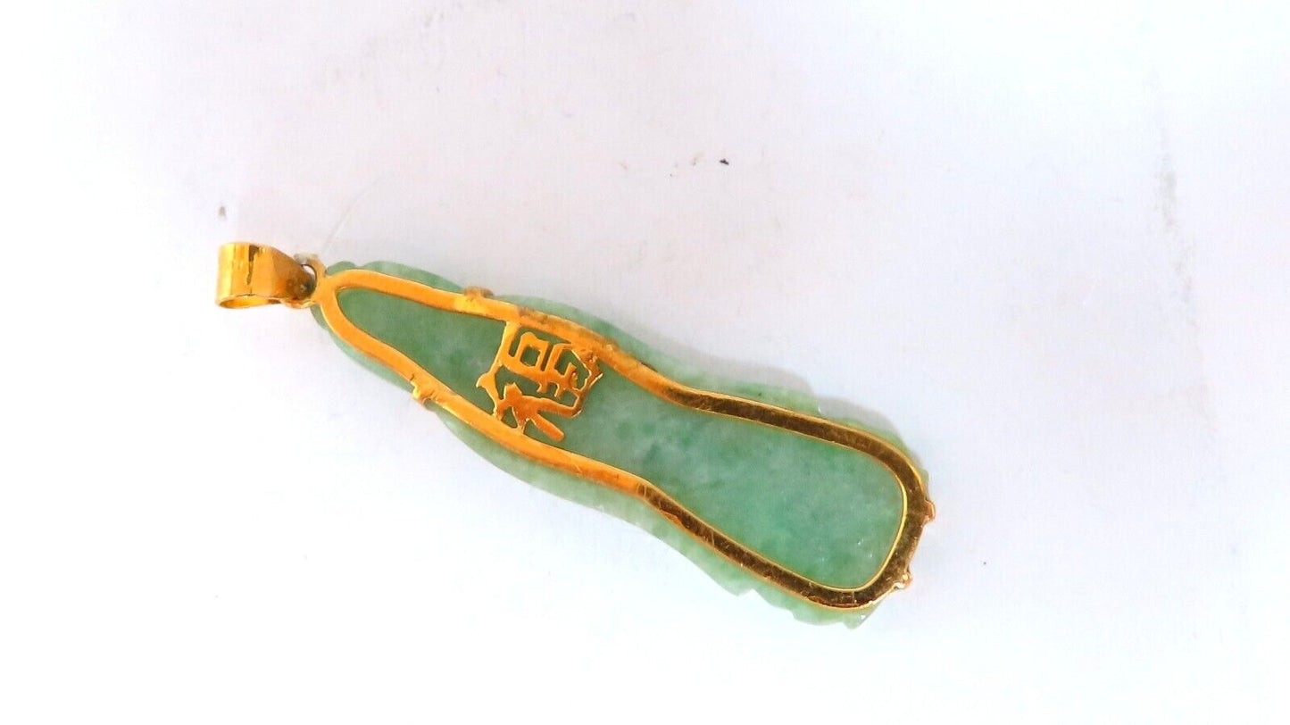 Natural Jade Carved Diamond Pendant 14kt symbol