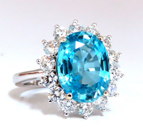 7.22ct natural blue zircon diamonds cluster cocktail Halo ring 18kt gold