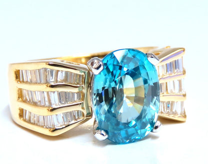 5.36 carat natural blue zircon baguette diamond ring 14kt gold