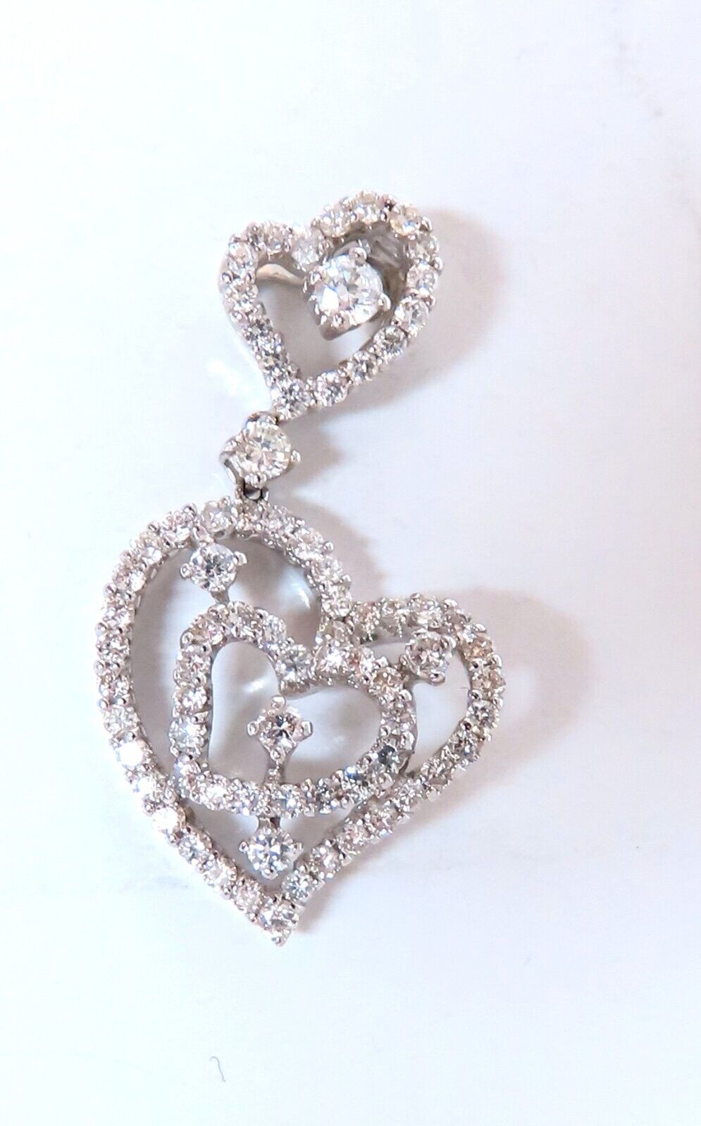 1.02ct Natural Round Diamonds Double Heart pendant 14kt