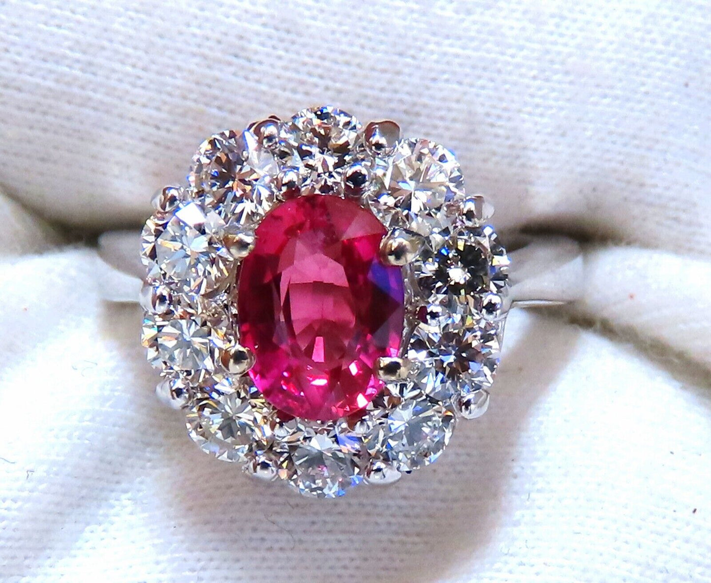 GIA certified 1.59ct No Heat natural ruby diamond ring 14kt classic halo