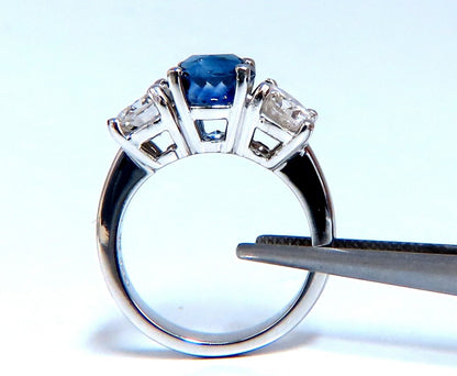 GIA Certified 2.69ct No Heat Sapphire Diamond Ring Platinum Three stone