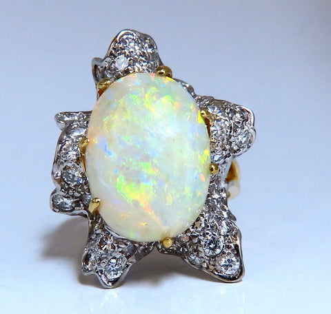 GIA Certified 8.04ct natural cabochon opal diamonds cocktail ring 14kt