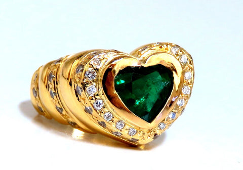 GIA Certified 1.21ct natural green emerald diamonds ring 18kt Heart Love