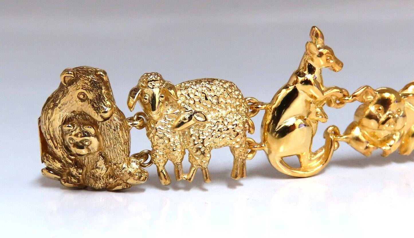 14kt Gold Animal Trail Noah Ark Bracelet Bear Sheep Kangaroo Pig Swan Lion Puppy