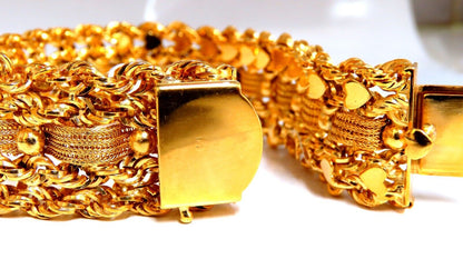 14kt Gold Hearts Rope & Tassel Vintage Hand winded Intricate Bracelet