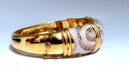 Natural Diamonds Carved Mother of Pearl Bangle Bracelet 18kt
