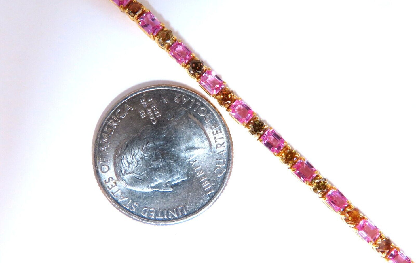 Natural Pink Sapphires & Fancy Color Diamonds bracelet 14kt Fancy Yellow Brown