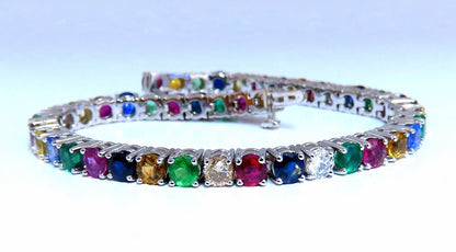 14.50ct Natural Sapphire Ruby Emerald Diamond Tennis Bracelet 14kt. Gem Line