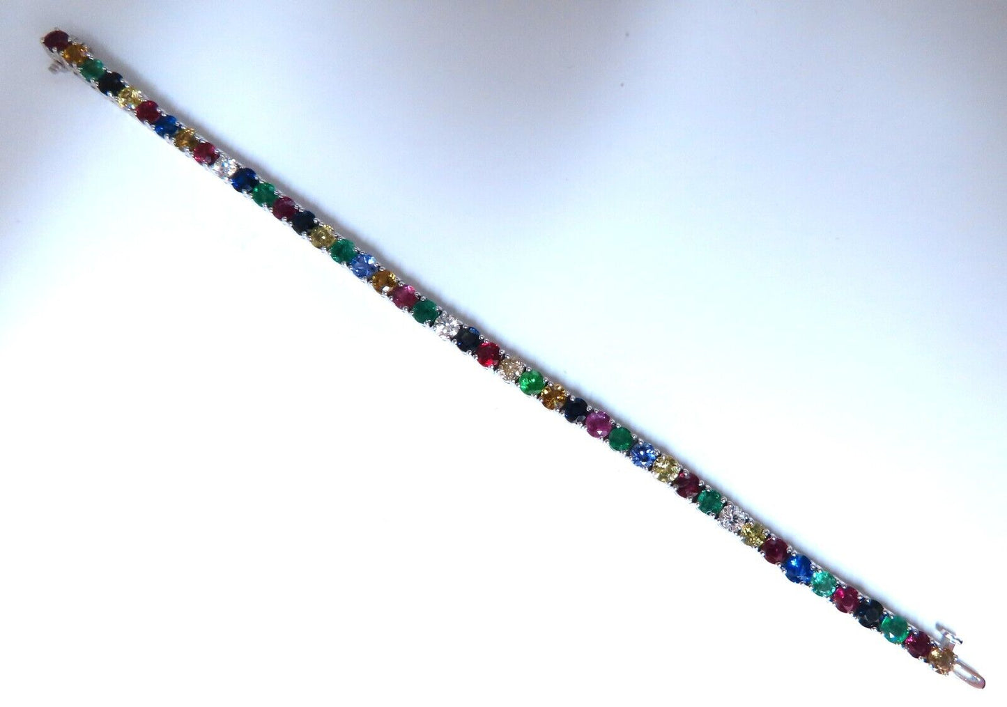 14.50ct Natural Sapphire Ruby Emerald Diamond Tennis Bracelet 14kt. Gem Line