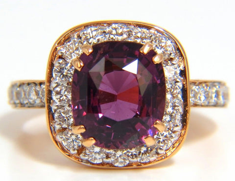 5.54CT NATURAL NO HEAT RED PURPLE SPINEL DIAMONDS RING 18KT UNHEATED