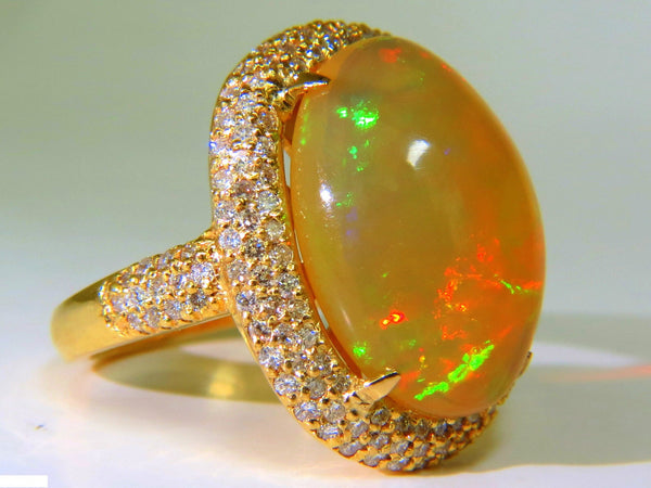 11.36CT NATURAL HOLOGRAPHIC OPAL DIAMOND RING 14KT RARE