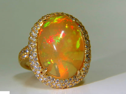 11.36CT NATURAL HOLOGRAPHIC OPAL DIAMOND RING 14KT RARE