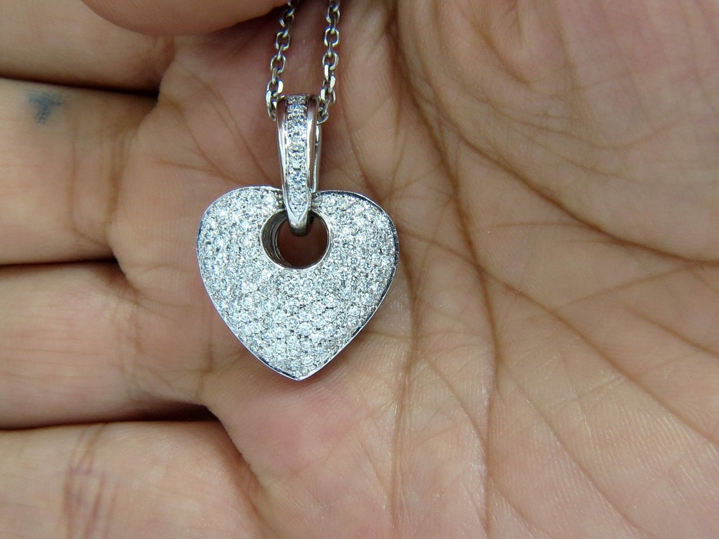 1.85CT NATURAL DIAMONDS MODIFIED MOD DANGLE HEART PENDANT BEAD SET 18KT VS