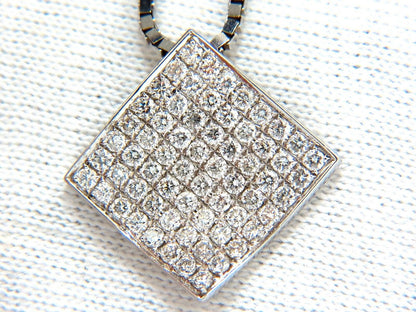 1.40CT DIAMONDS BEAD SET SQUARE ZEN PENDANT 3D CURVE 14KT 16 INCH CHAIN