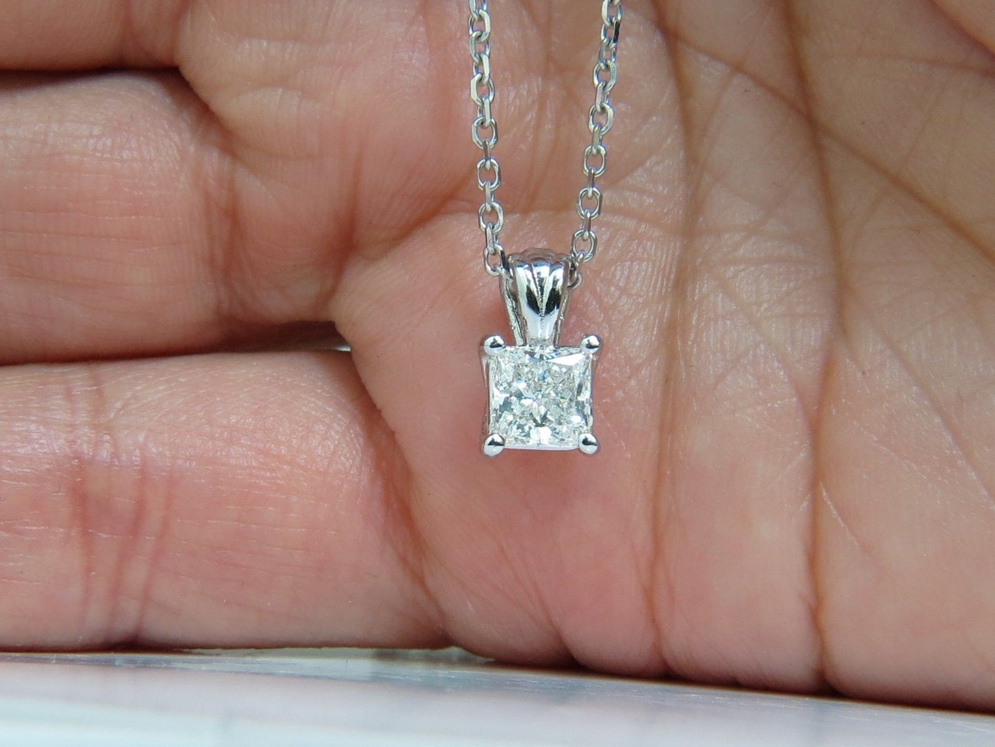 GIA 1.01CT BRILLIANT PRINCESS CUT DIAMOND SOLITAIRE PENDANT H/VVS1 14kt