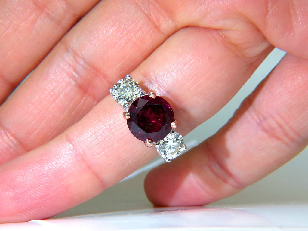 7.33CT NATURAL VIVID RED RUBELLITE DIAMONDS RING CLASSIC THREE