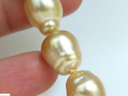 18KT 14.5M NATURAL SOUTH SEA YELLOW PEARLS NECKLACE 2.00CT DIAMOND CLASP
