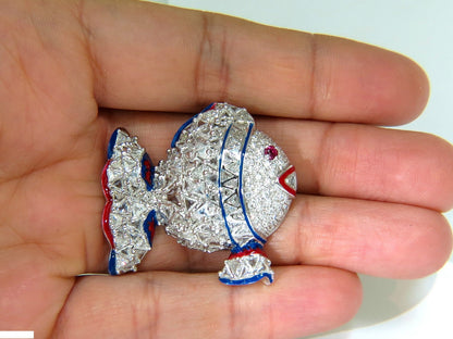18KT 5.00CT 3D FISH TRIANGLE & ROUND DIAMONDS PENDANT PIN EXCELLENT