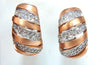 1.00CT NATURAL DIAMONDS HOOP EARRINGS 14KT G/VS 3D SLANT STRIPED ROSE GOLD