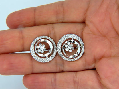 1.30CT DIAMONDS FLOWER CLUSTER CIRCLE EARRINGS 14KT G/VS 3D RAISED DECO